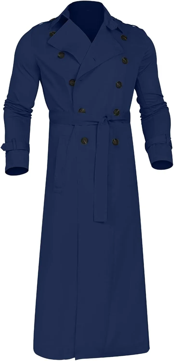 Mens Trench Coat Casual Fall Winter Pea Coat Warm Soft Windproof Overcoat Notched Lapel Collar Jacket Outwear