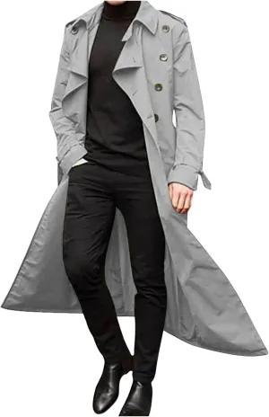 Mens Trench Coat Casual Fall Winter Pea Coat Warm Soft Windproof Overcoat Notched Lapel Collar Jacket Outwear
