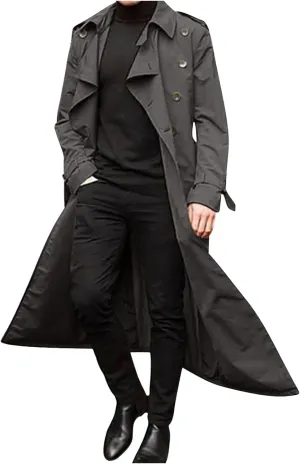 Mens Trench Coat Casual Fall Winter Pea Coat Warm Soft Windproof Overcoat Notched Lapel Collar Jacket Outwear
