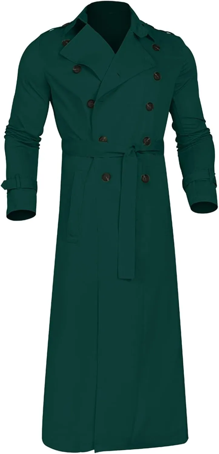Mens Trench Coat Casual Fall Winter Pea Coat Warm Soft Windproof Overcoat Notched Lapel Collar Jacket Outwear