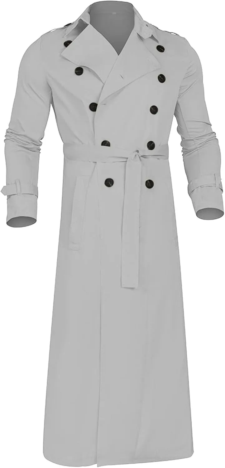 Mens Trench Coat Casual Fall Winter Pea Coat Warm Soft Windproof Overcoat Notched Lapel Collar Jacket Outwear