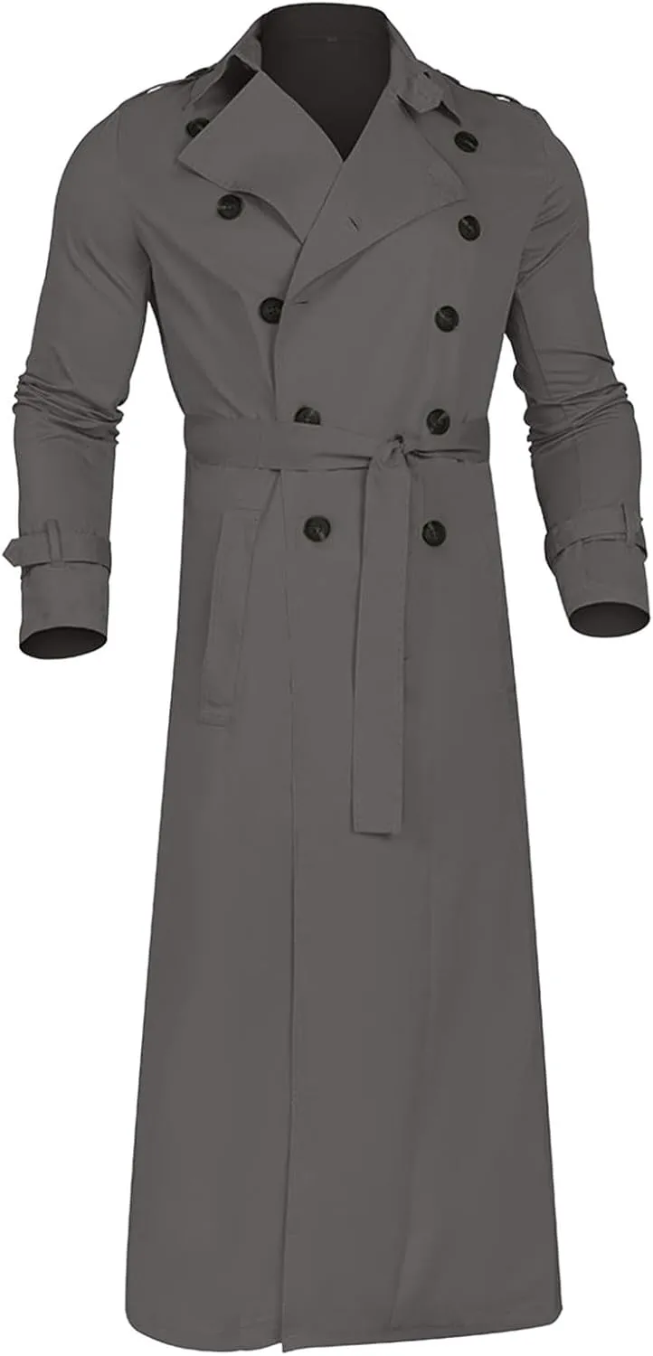Mens Trench Coat Casual Fall Winter Pea Coat Warm Soft Windproof Overcoat Notched Lapel Collar Jacket Outwear