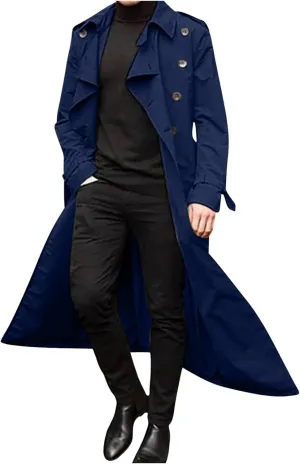 Mens Trench Coat Casual Fall Winter Pea Coat Warm Soft Windproof Overcoat Notched Lapel Collar Jacket Outwear