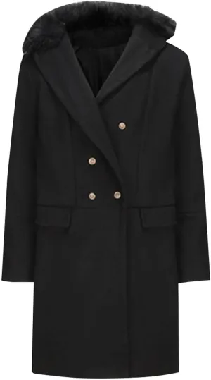 Men's Trench Coat Double Breasted Pea Coat Faux Fur Collar Long Coat Long Sleeve Lapel Overcoat Warm Winter Outwear