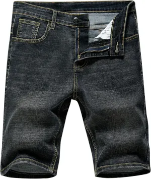 Men's Vintage Straight Jean Shorts Loose Distressed Short Pants with Pockets Casual Thin Summer Denim Shorts
