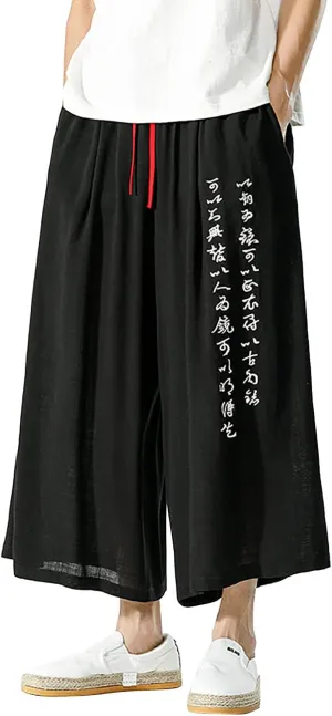 Men's Wide Leg Casual Harem Linen Japanese Yoga Harem Pants Hip hop Joggers Baggy Elastic Waist Summer Beach Pants
