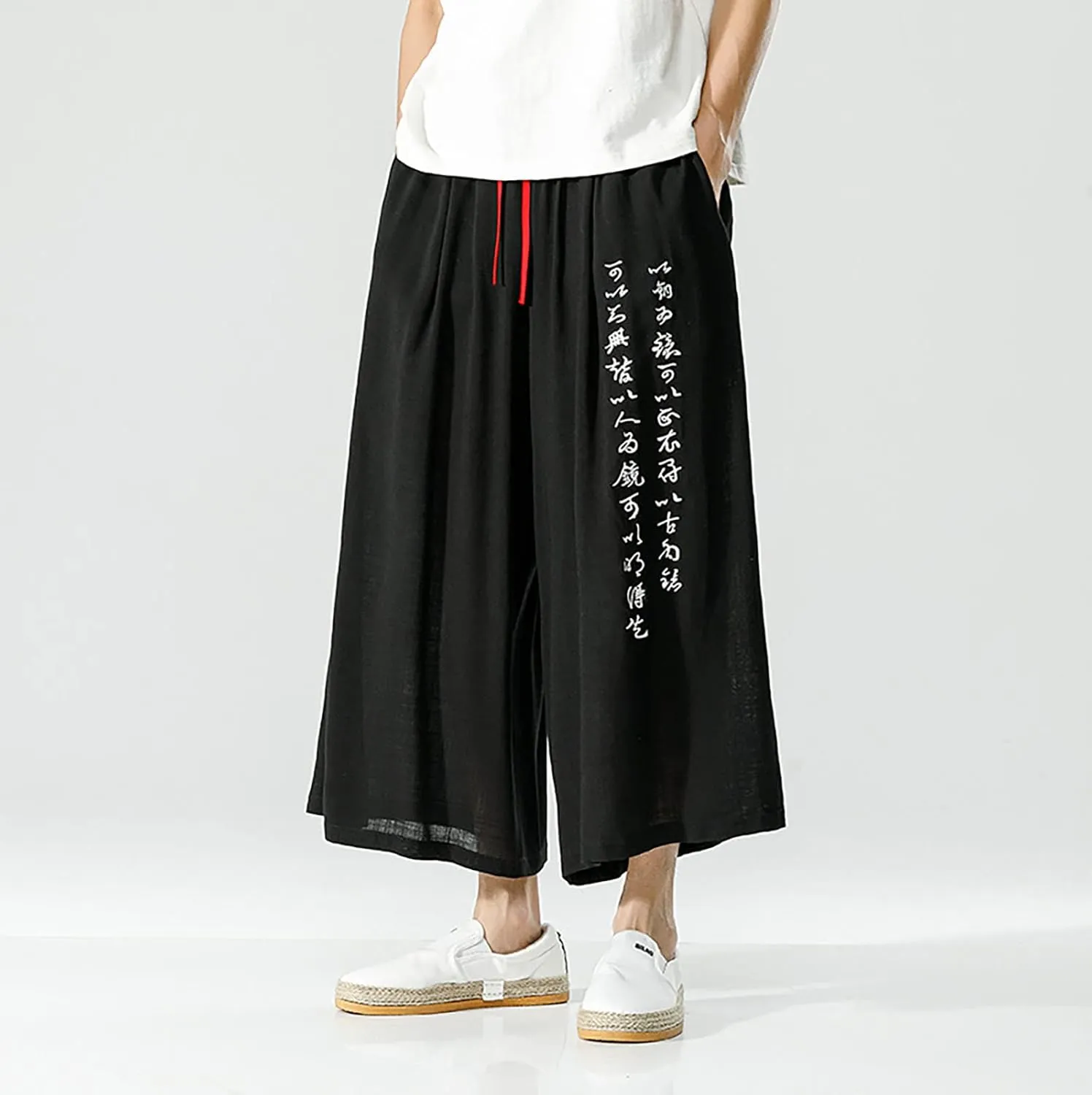 Men's Wide Leg Casual Harem Linen Japanese Yoga Harem Pants Hip hop Joggers Baggy Elastic Waist Summer Beach Pants