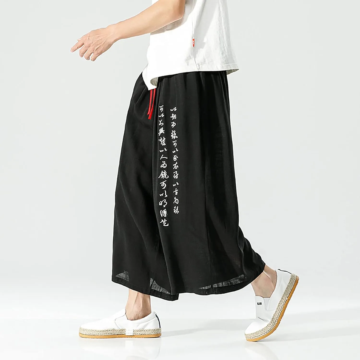 Men's Wide Leg Casual Harem Linen Japanese Yoga Harem Pants Hip hop Joggers Baggy Elastic Waist Summer Beach Pants