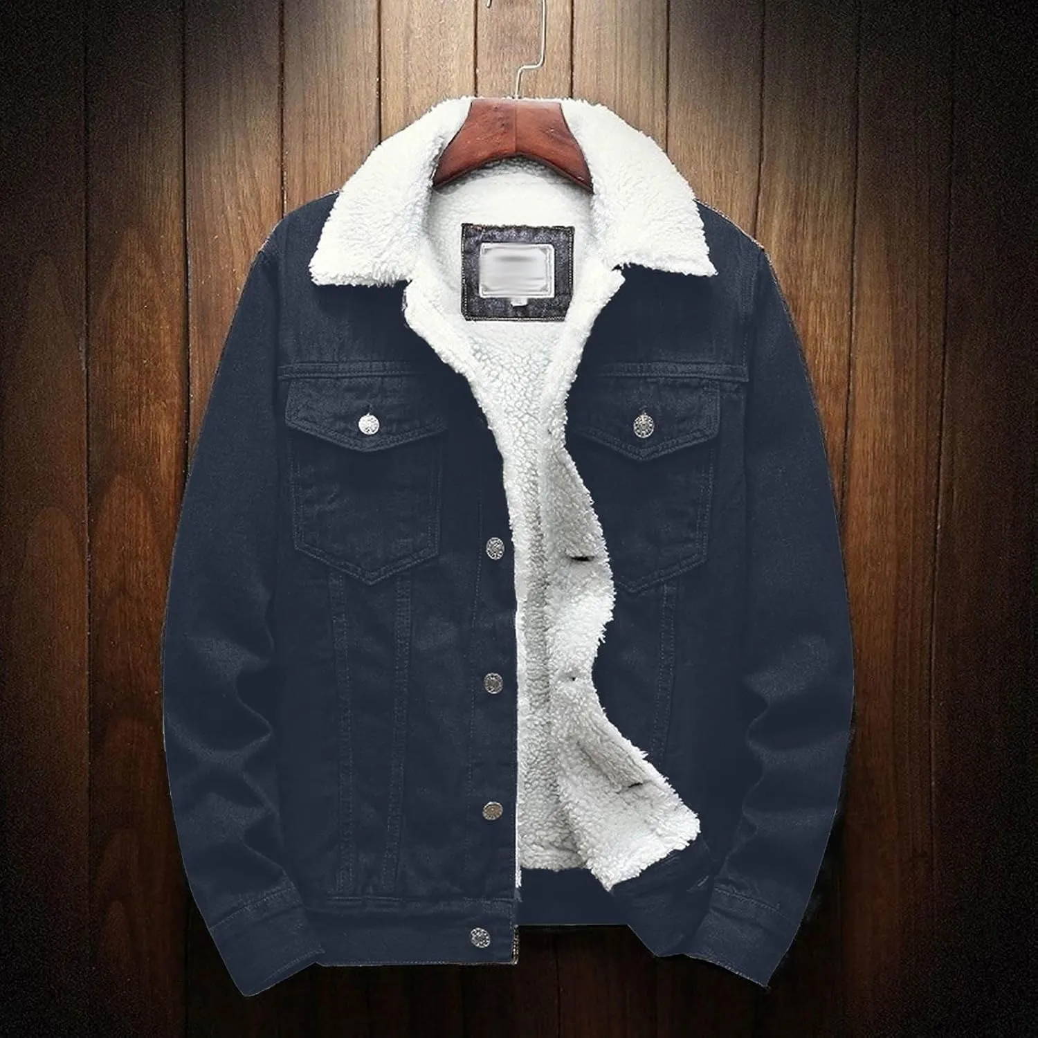 Men's Winter Coat: Fleece Lined Denim Jacket with Pockets, Big & Tall Sizes, Multicoloured