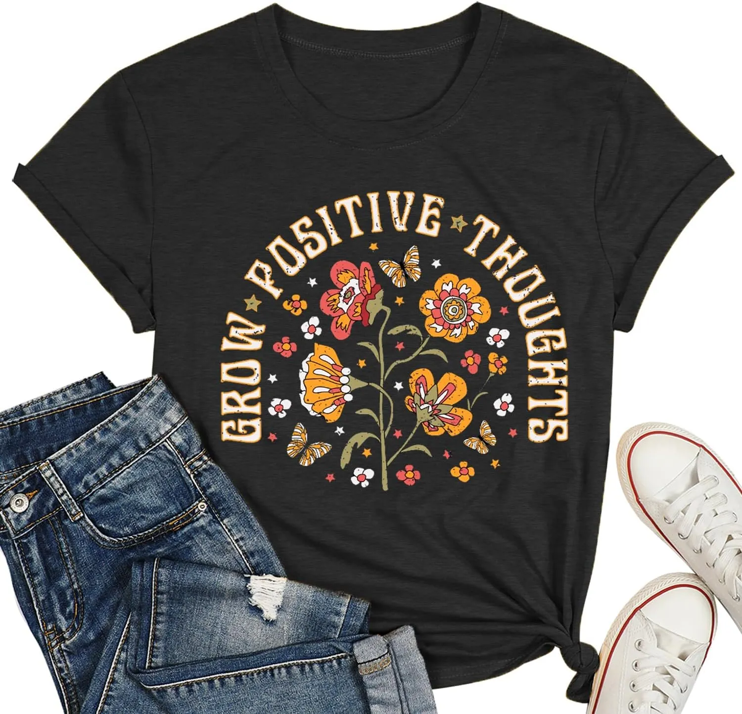 Mental Health Shirts for Women Vintage Flower Tee Shirt Boho Floral T Shirt Wildflower T-Tops Butterfly Tops