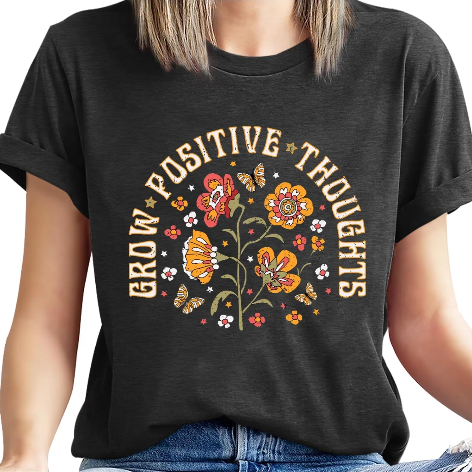 Mental Health Shirts for Women Vintage Flower Tee Shirt Boho Floral T Shirt Wildflower T-Tops Butterfly Tops