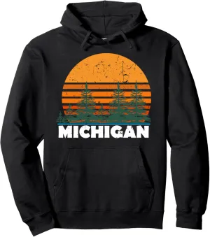 Michigan Hoodie | Vintage Retro Sunset MI State Hood Gift Pullover Hoodie