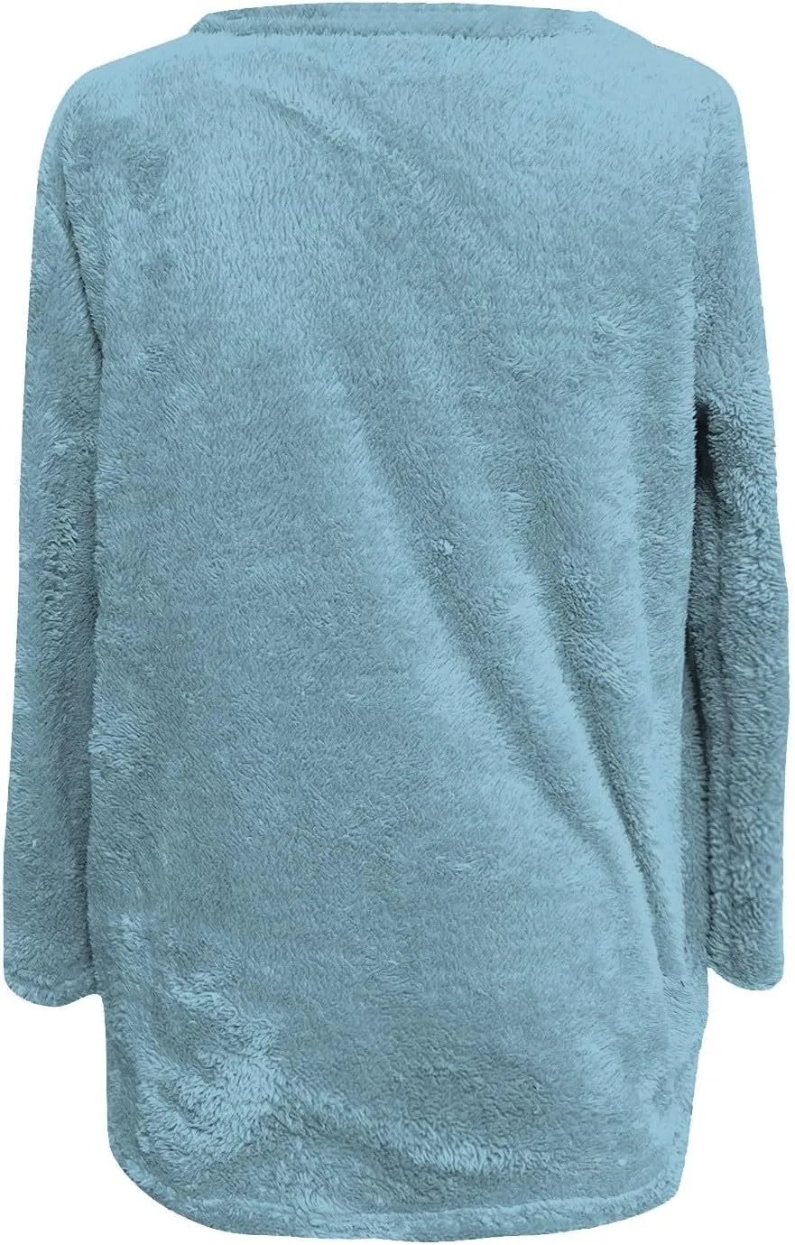 midelxp 2024 Soft Sherpa Pullover Womens Oversized Fuzzy Fleece Crewneck Sweatshirts Winter Faux Fur Loungewear with Pockets