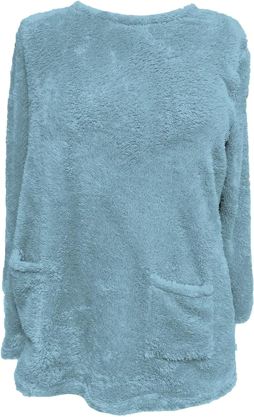 midelxp 2024 Soft Sherpa Pullover Womens Oversized Fuzzy Fleece Crewneck Sweatshirts Winter Faux Fur Loungewear with Pockets