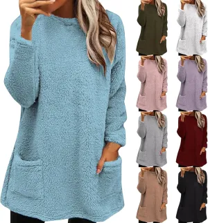midelxp 2024 Soft Sherpa Pullover Womens Oversized Fuzzy Fleece Crewneck Sweatshirts Winter Faux Fur Loungewear with Pockets