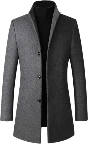 Minibee Men's Trench Woolen Coat Winter Stylish Long Slim Fit Luxury Wool Blend Topcoat Business Down Jacket