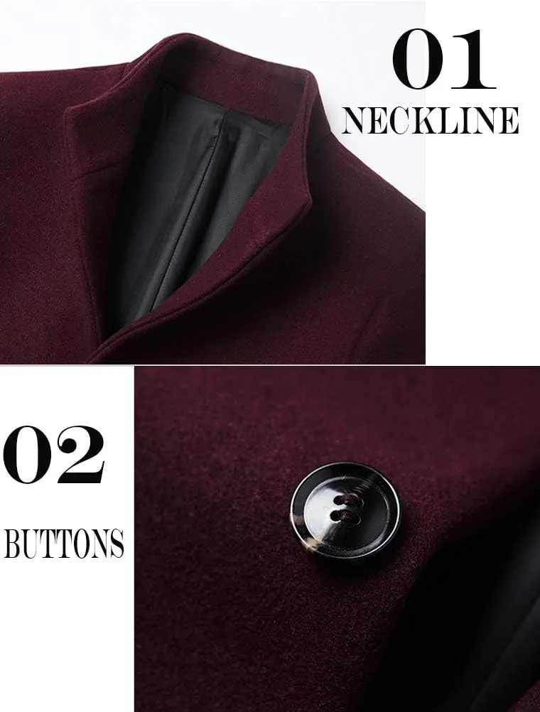 Minibee Men's Trench Woolen Coat Winter Stylish Long Slim Fit Luxury Wool Blend Topcoat Business Down Jacket