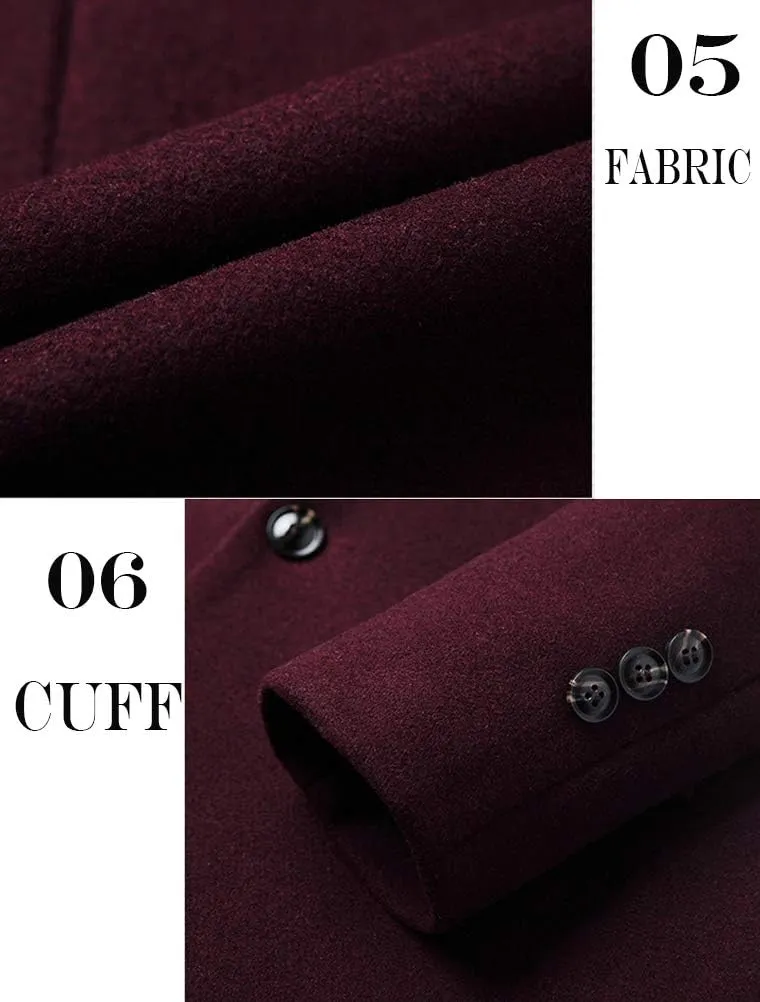 Minibee Men's Trench Woolen Coat Winter Stylish Long Slim Fit Luxury Wool Blend Topcoat Business Down Jacket