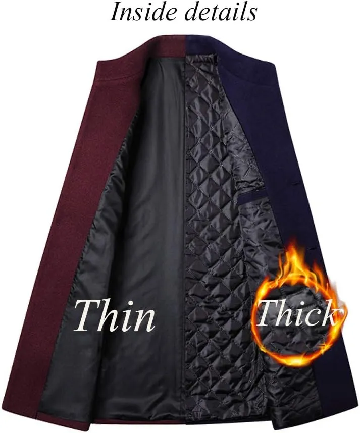 Minibee Men's Trench Woolen Coat Winter Stylish Long Slim Fit Luxury Wool Blend Topcoat Business Down Jacket