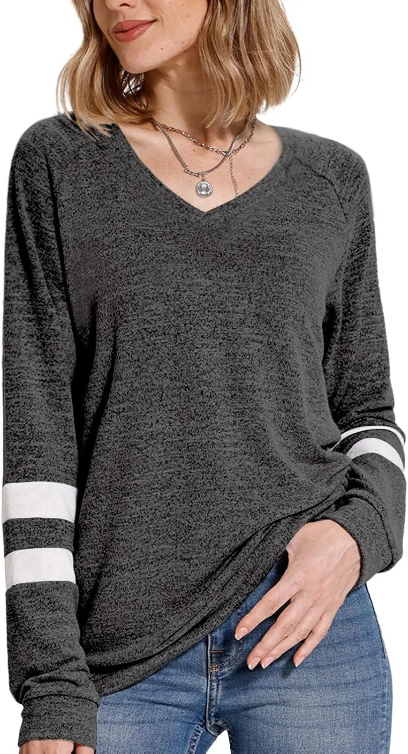 MixShe Womens Tops Fall Fashion Sweatshirt for Women Sweaters V Neck Long Sleeve Shirts Trendy Clothes