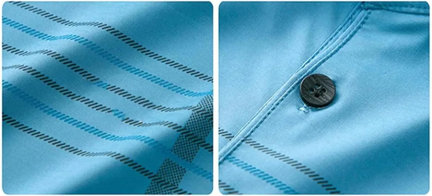 Mnjyihy Men Summer Lapel Polo Shirt Short Sleeve Solid Casual Striped Tactical Quick-Dry Golf Button Down Shirt