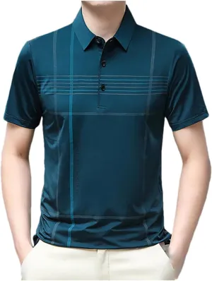 Mnjyihy Men Summer Lapel Polo Shirt Short Sleeve Solid Casual Striped Tactical Quick-Dry Golf Button Down Shirt