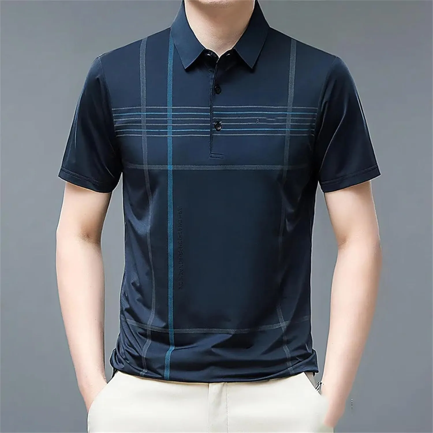 Mnjyihy Men Summer Lapel Polo Shirt Short Sleeve Solid Casual Striped Tactical Quick-Dry Golf Button Down Shirt