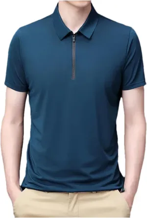 Mnjyihy Men Summer Short Sleeve Polo Shirt Solid Thin Zipper Collar Business Slim Quick-Dry Casual Golf T-Shirt
