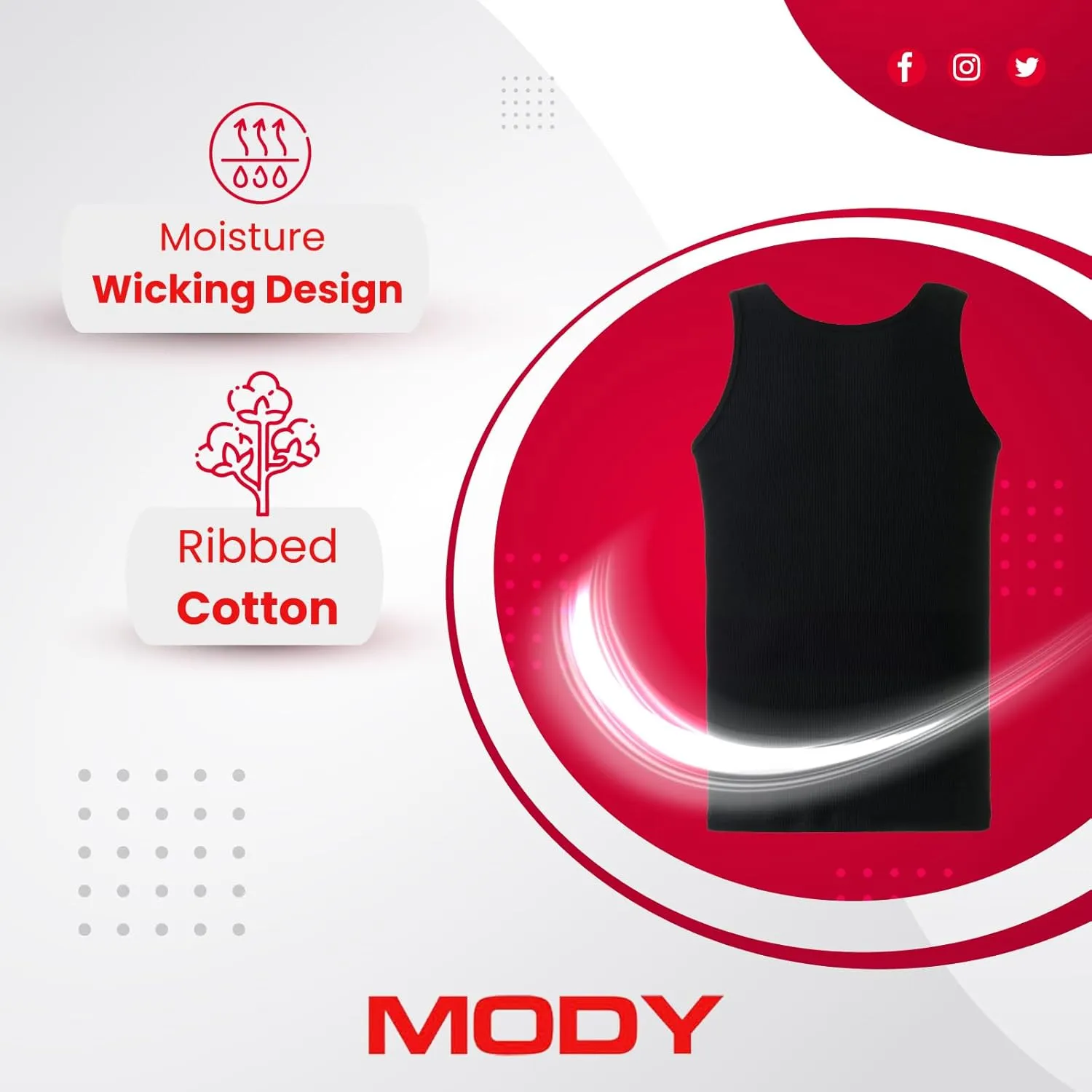 Mody Men's Undershirt Ribbed Tank Top, Crew Neck Cotton Mens Tank Tops, White Cotton Undershirt, Tagless Muscle Shirt 6 Pack