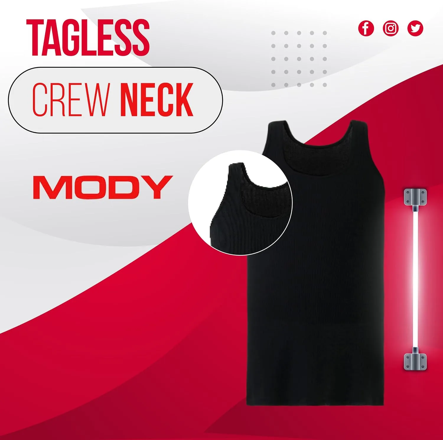 Mody Men's Undershirt Ribbed Tank Top, Crew Neck Cotton Mens Tank Tops, White Cotton Undershirt, Tagless Muscle Shirt 6 Pack
