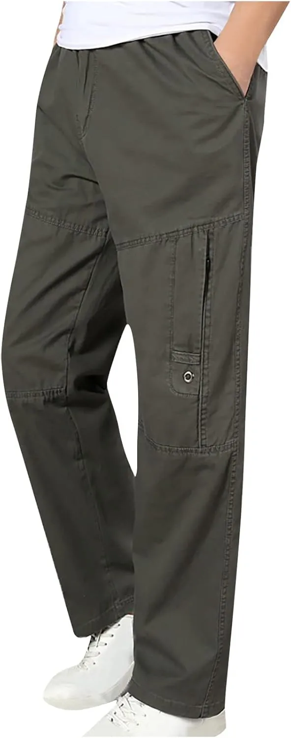 Muscularfit Baggy Cargo Pants Men 2023 Lightweight Solid Cotton Utility Tooling Trouser Causal Loose Multi Pockets Sweatpants