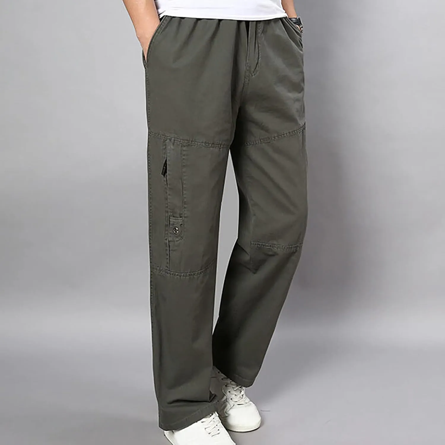 Muscularfit Baggy Cargo Pants Men 2023 Lightweight Solid Cotton Utility Tooling Trouser Causal Loose Multi Pockets Sweatpants