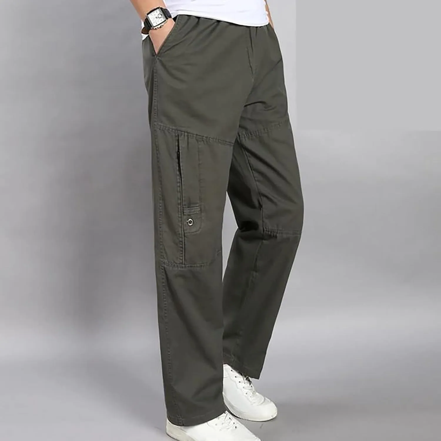 Muscularfit Baggy Cargo Pants Men 2023 Lightweight Solid Cotton Utility Tooling Trouser Causal Loose Multi Pockets Sweatpants