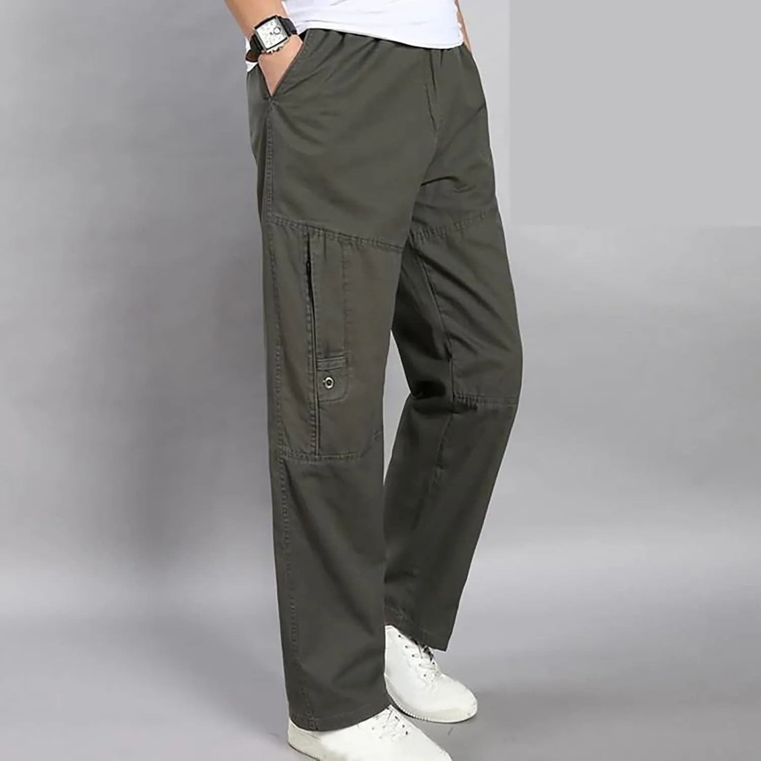 Muscularfit Baggy Cargo Pants Men 2023 Lightweight Solid Cotton Utility Tooling Trouser Causal Loose Multi Pockets Sweatpants
