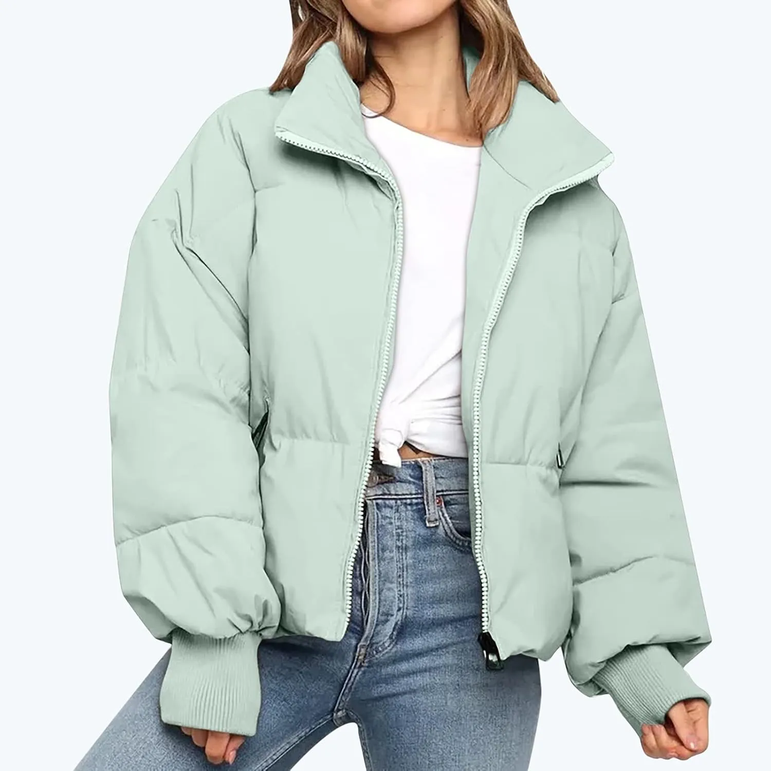 NaRHbrg Women Down Jacket, Women's Winter Warm Puffer Down Coats Stand Collar Long Sleeve Outerwear Jacket Padded Coat