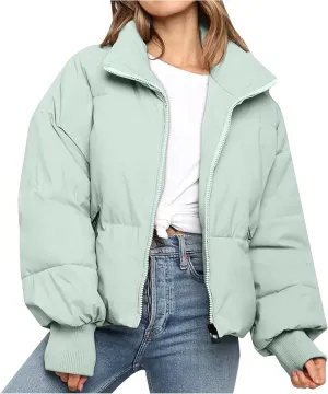 NaRHbrg Women Down Jacket, Women's Winter Warm Puffer Down Coats Stand Collar Long Sleeve Outerwear Jacket Padded Coat