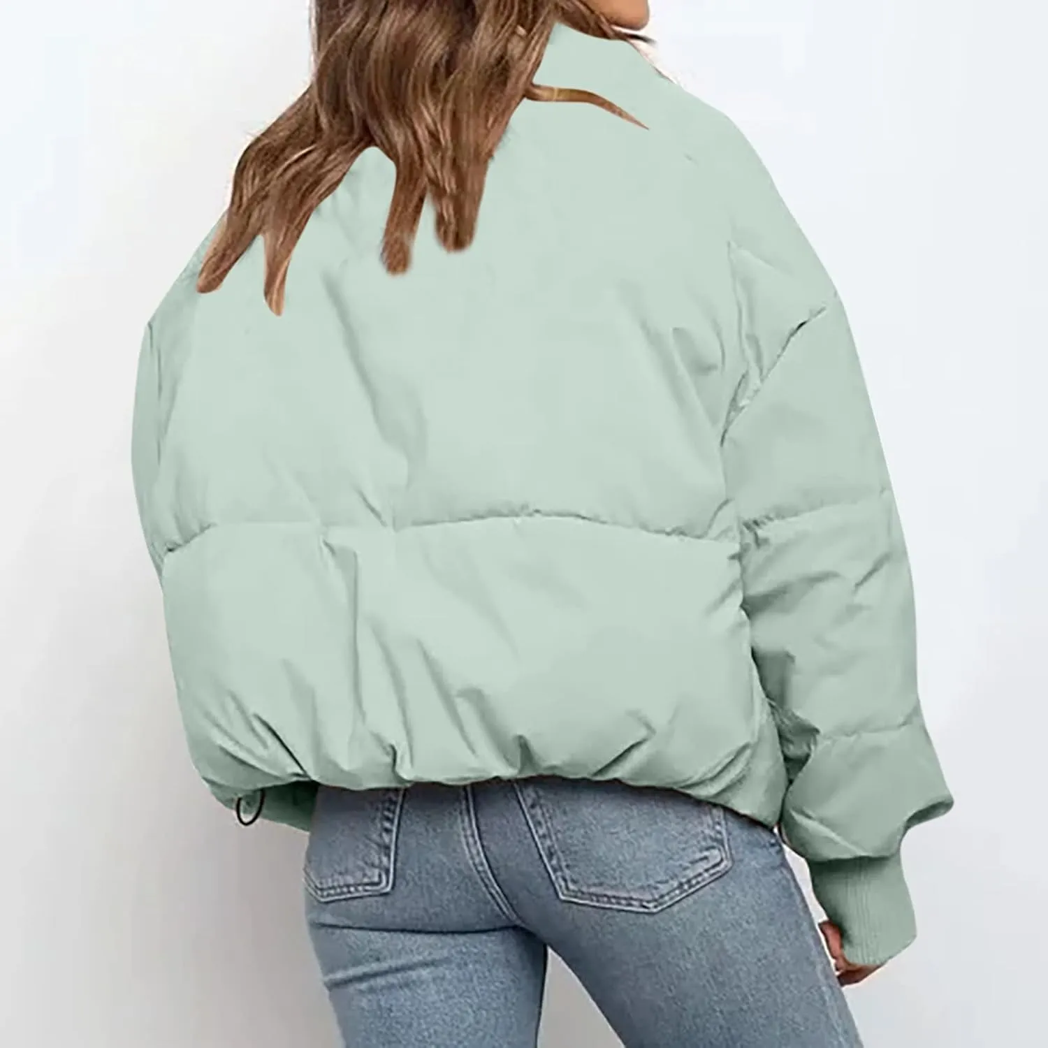 NaRHbrg Women Down Jacket, Women's Winter Warm Puffer Down Coats Stand Collar Long Sleeve Outerwear Jacket Padded Coat