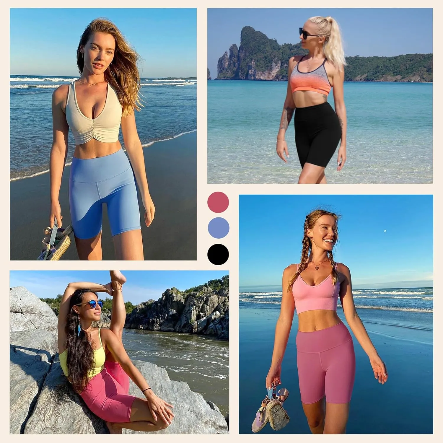 Natural Feelings 3 Pack Biker Shorts for Women-8" Workout Athletic Gym Sports Yoga Shorts Pants