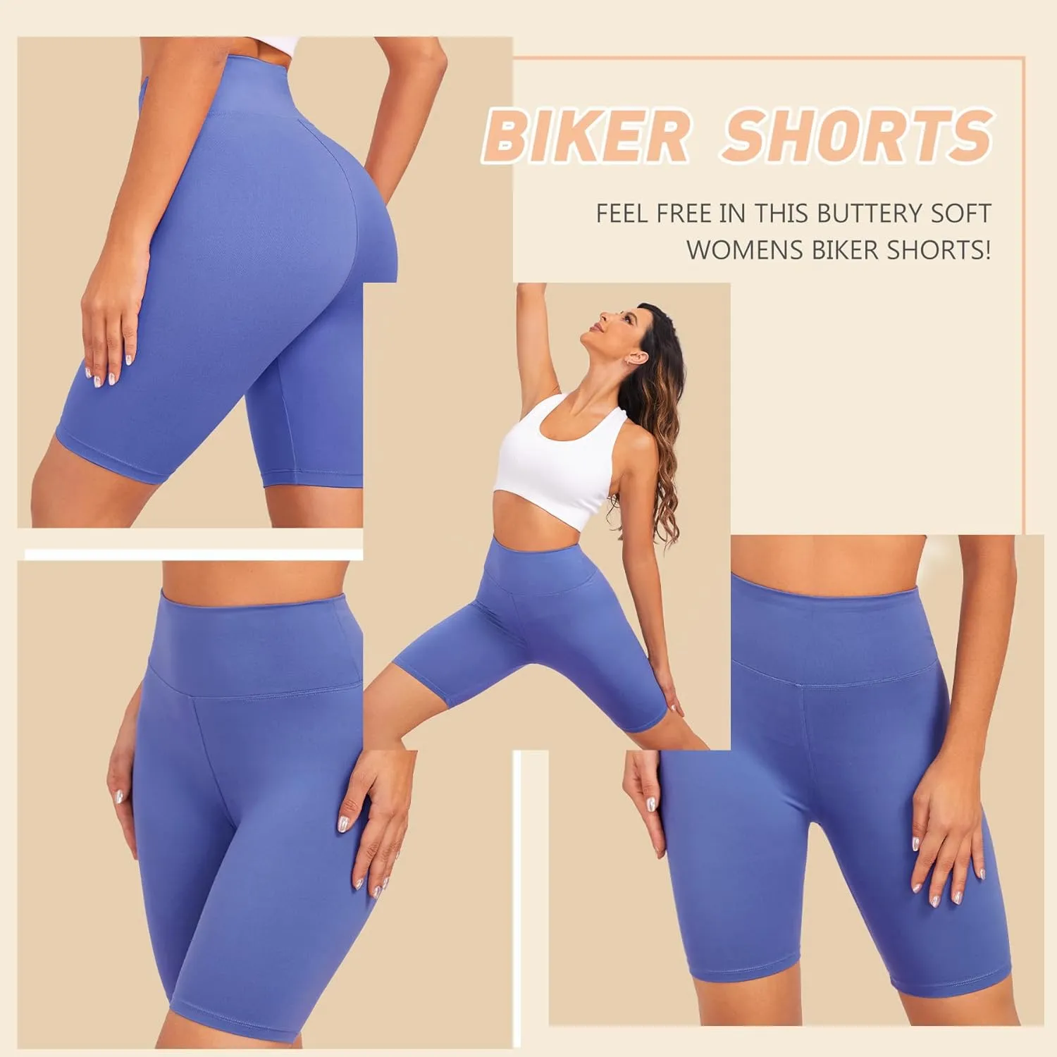 Natural Feelings 3 Pack Biker Shorts for Women-8" Workout Athletic Gym Sports Yoga Shorts Pants