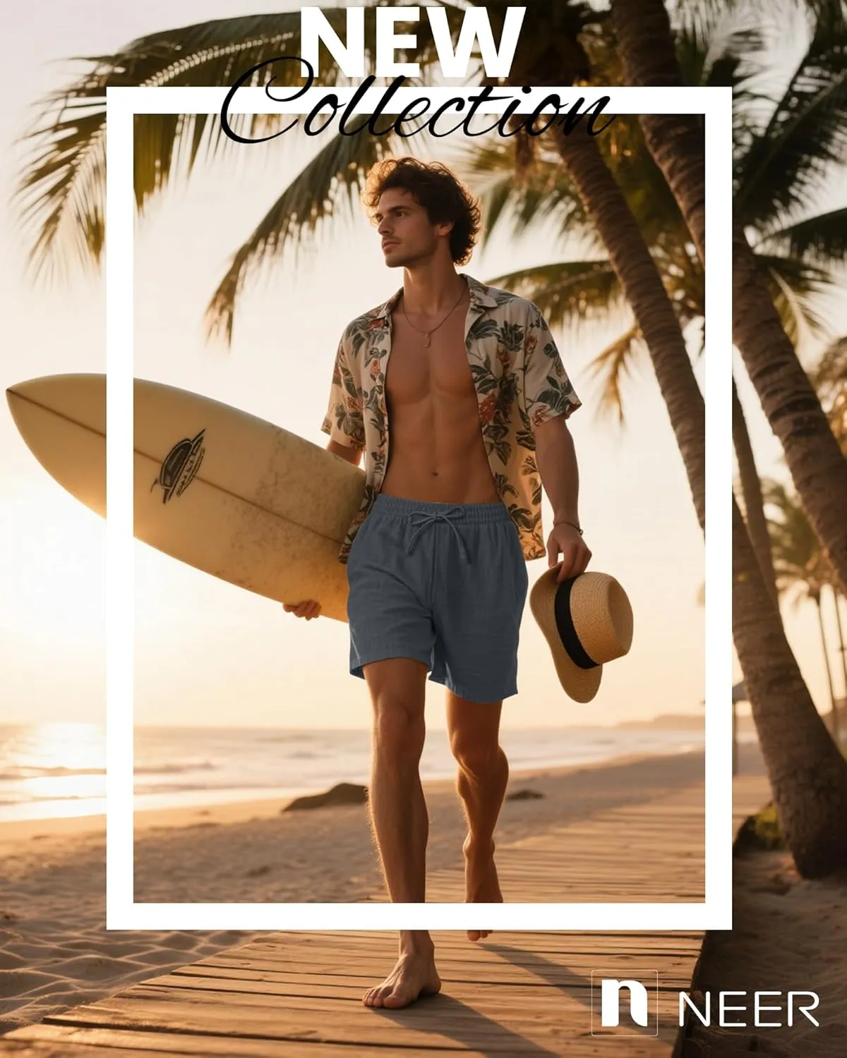 Neer 3 Pack Men's Cotton Linen Shorts Elastic Waist Drawstring Summer Casual Beach Shorts with Pockets
