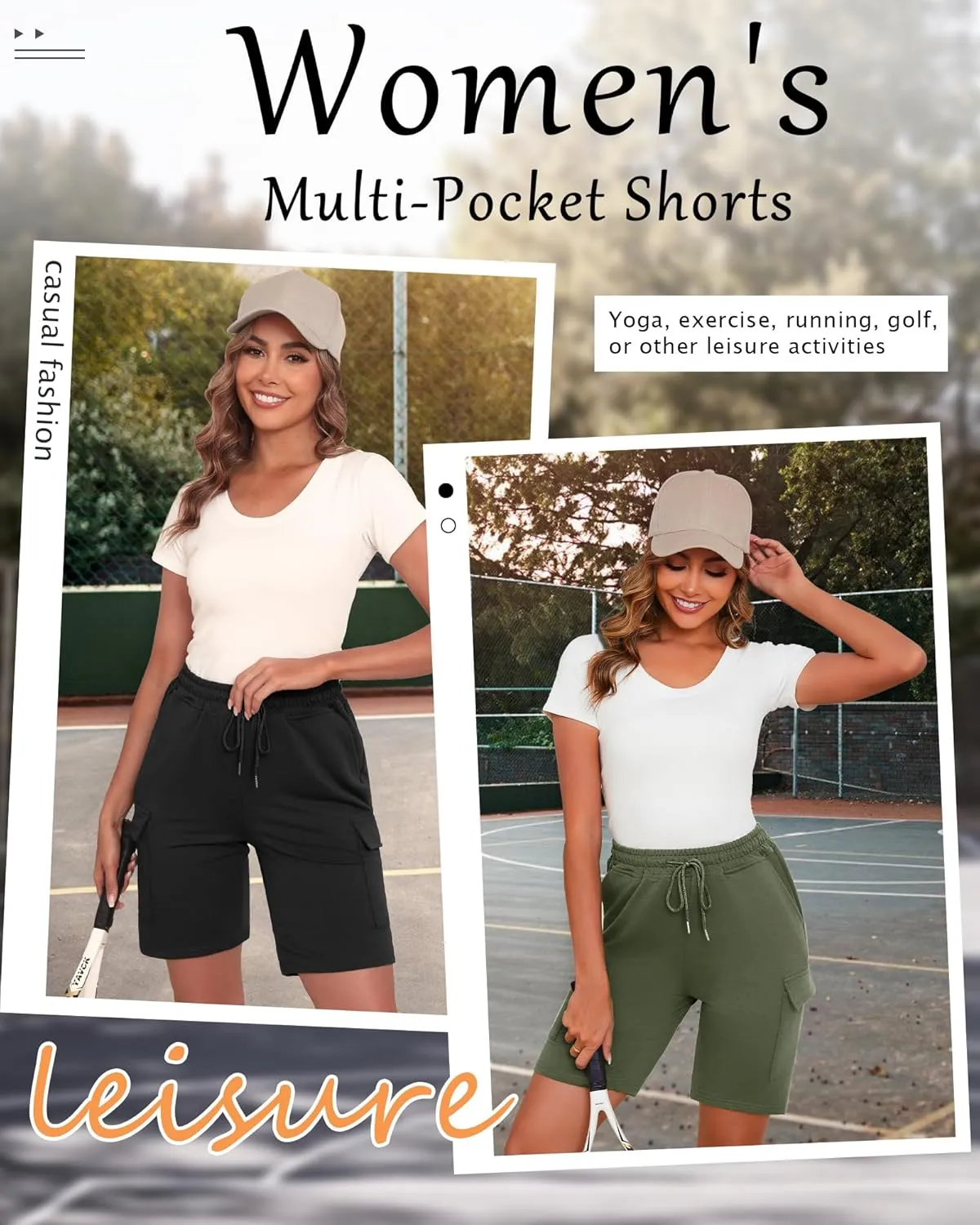 Neer 3 Pack Women's Bermuda Shorts Casual Drawstring Elastic Waist Knee Length Yoga Shorts with Pockets