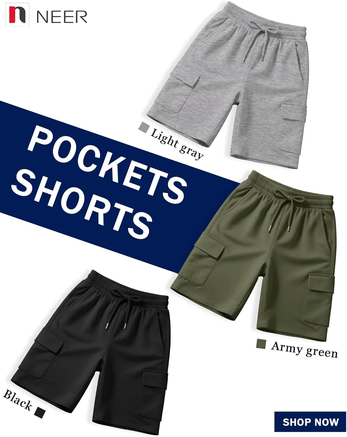Neer 3 Pack Women's Bermuda Shorts Casual Drawstring Elastic Waist Knee Length Yoga Shorts with Pockets