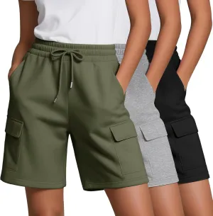 Neer 3 Pack Women's Bermuda Shorts Casual Drawstring Elastic Waist Knee Length Yoga Shorts with Pockets