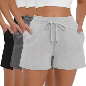 Neer 3 Pack Women's Lounge Shorts, Drawstring Workout Casual Summer Athletic Running Sweat Shorts with Pockets