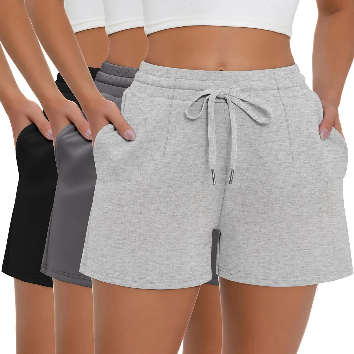 Neer 3 Pack Women's Lounge Shorts, Drawstring Workout Casual Summer Athletic Running Sweat Shorts with Pockets