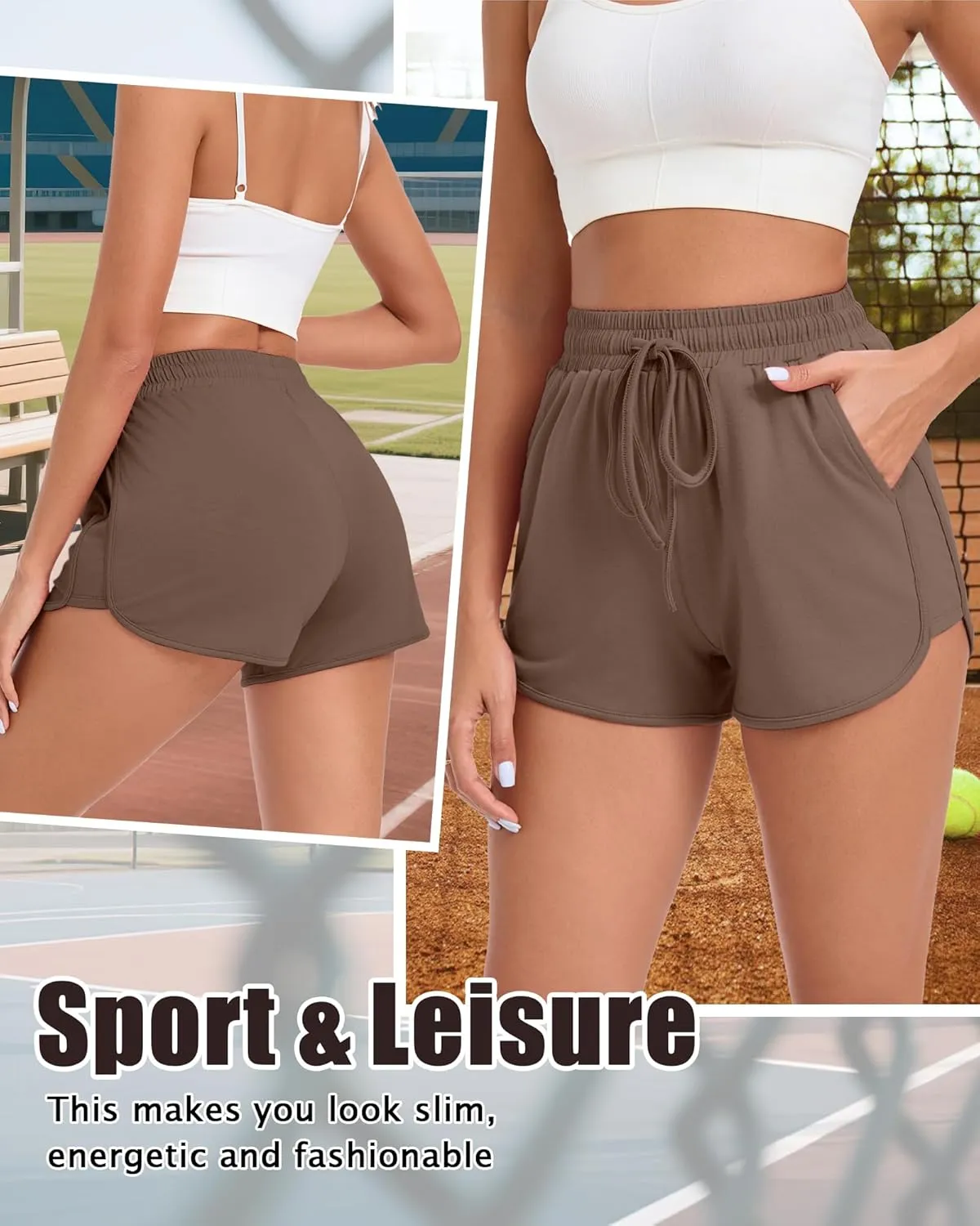 Neer 4 Pack Women's Sweat Shorts, Cotton Casual Athletic Workout Shorts with Pockets Drawstring Summer Lounge Bottoms