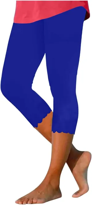 New Leggings for Women Lace Capri Leggings Slim Fit Yoga Pants Soft Lace Hem Stretch Crop Tights for Workout Running