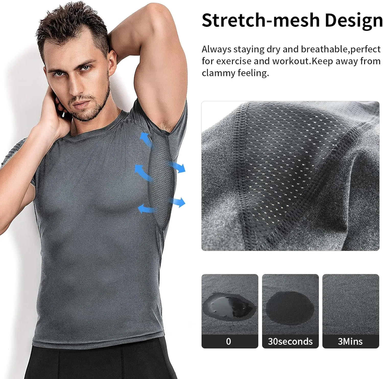Niksa Men's Compression Shirts 3/5 Pack,Short Sleeve Athletic Compression Tops Cool Dry Workout T Shirt