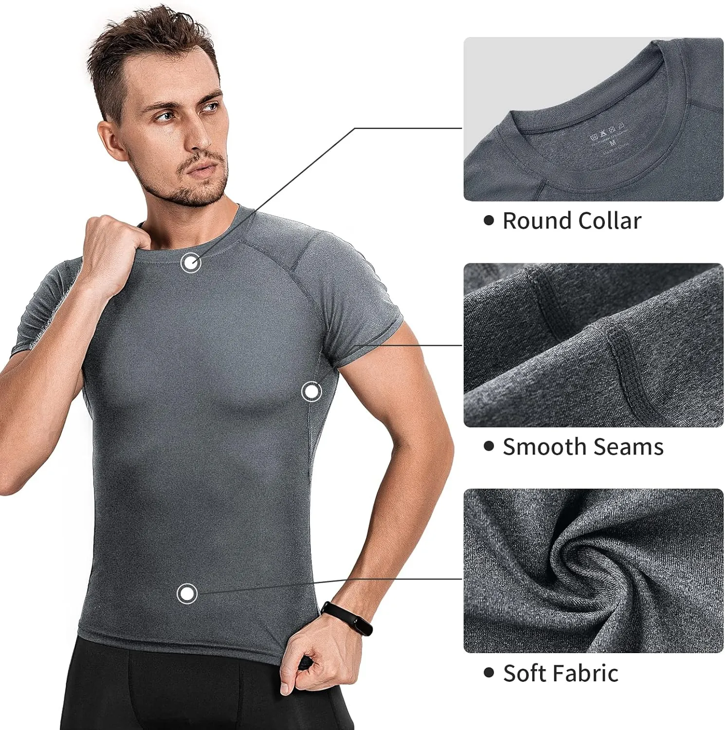 Niksa Men's Compression Shirts 3/5 Pack,Short Sleeve Athletic Compression Tops Cool Dry Workout T Shirt