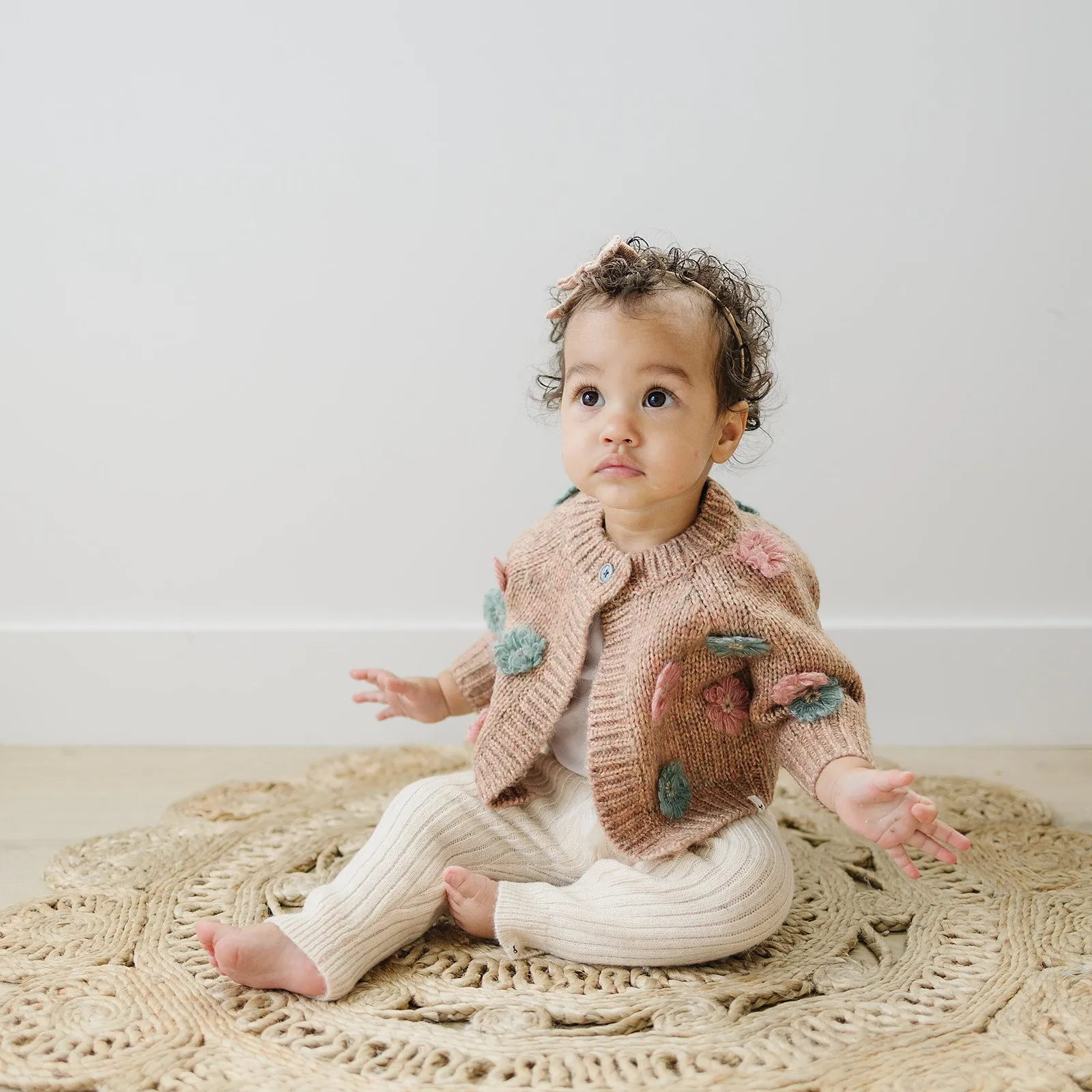 oh baby! Scandi Flower Knit Cardigan - Heather Brown